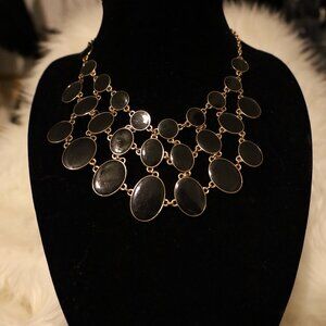 Vintage Black/Cream Enamel Gold Tone Necklace